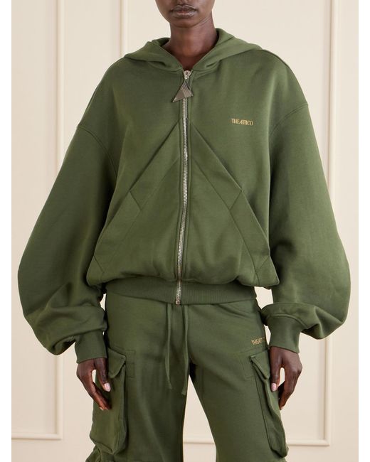 The Attico Green Cotton-Jersey Zip-Up Hoodie