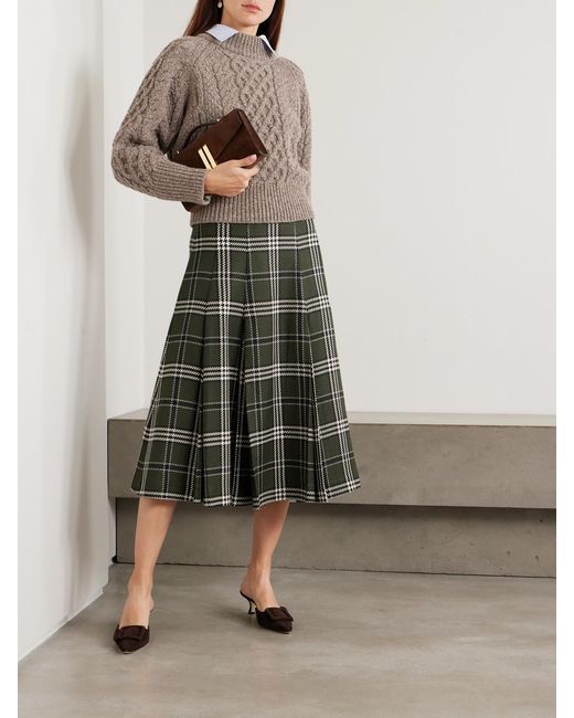 Emilia Wickstead Green Kensie Checked Wool-Blend Midi Skirt