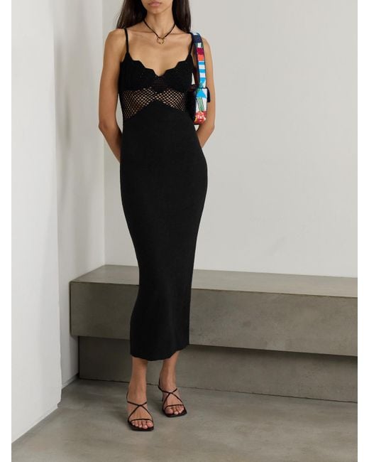 Staud Black Tara Crochet-Trimmed Knitted Maxi Dress