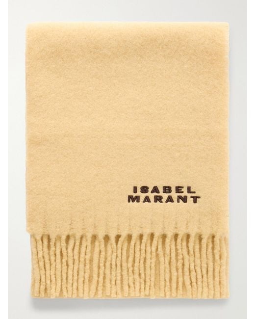 Isabel Marant Natural Firny Fringed Embroidered Alpaca-Blend Scarf