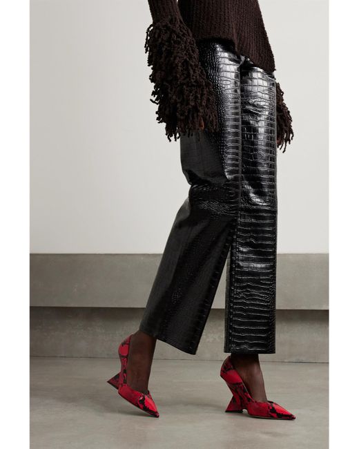 The Attico Red Cheope Snake-Effect Leather Pumps