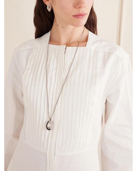 Jil Sander White Pleated Linen Maxi Dress