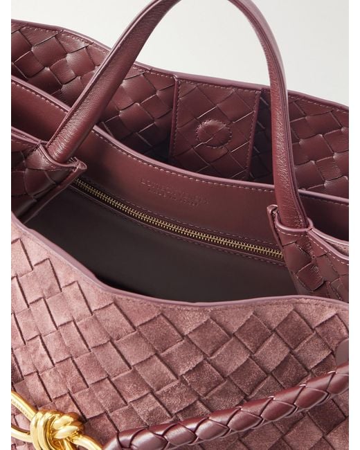 Bottega Veneta Red Andiamo Large Leather-Trimmed Intrecciato Suede Tote
