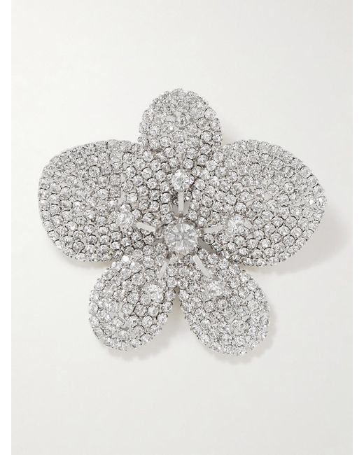 Jennifer Behr White Kiarra Rhodium-Plated Crystal Brooch