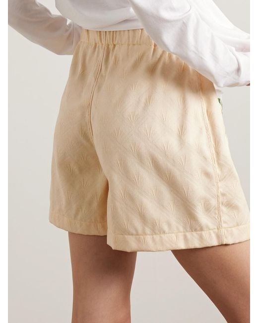 Thank You Have A Good Day Natural Belted Printed Cloqué-Trimmed Cotton-Jacquard Shorts