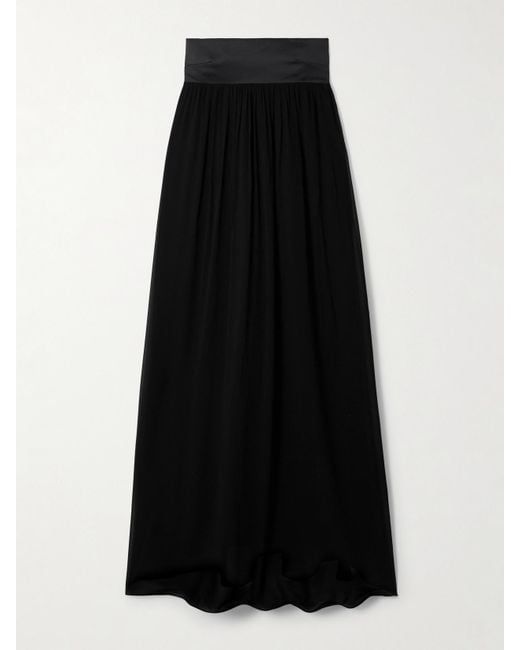 Posse Black Solene Strapless Draped Shirred Satin-Twill And Chiffon Maxi Dress