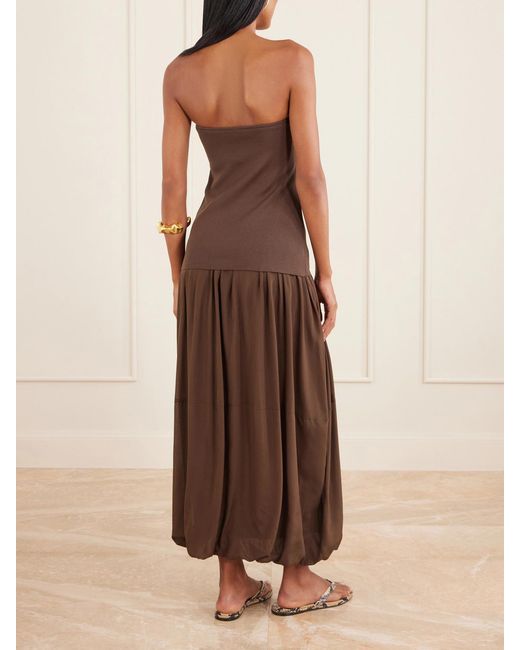 St. Agni Brown Ribbed Pleated Jersey Midi Dress