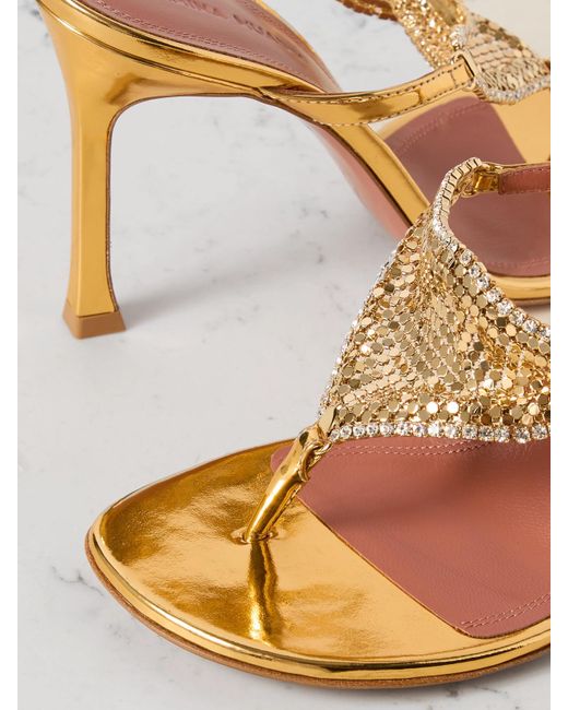 AMINA MUADDI Cameron Crystal-Embellished Chainmail And Metallic Leather Mules