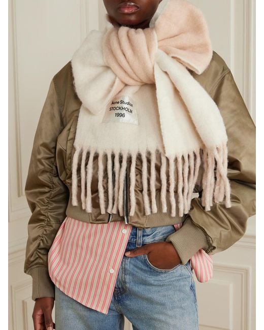 Acne Natural Two-Tone Fringed Appliquéd Alpaca-Blend Scarf