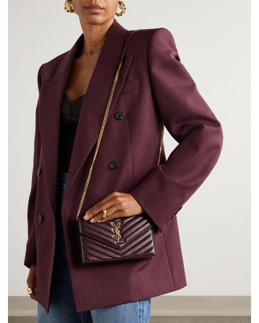Saint Laurent Purple Cassandre Envelope Mini Matelassé Leather Shoulder Bag