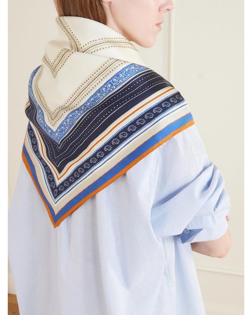 Totême Blue Collector Logo-Print Silk-Twill Scarf