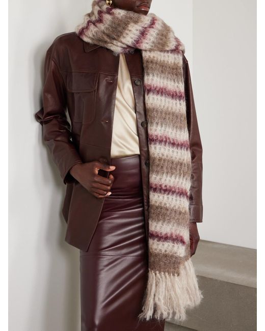 Brunello Cucinelli Natural Fringed Striped Mohair-Blend Scarf
