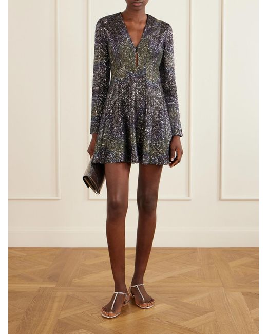 Missoni Gray Striped Metallic Crochet-Knit Mini Dress