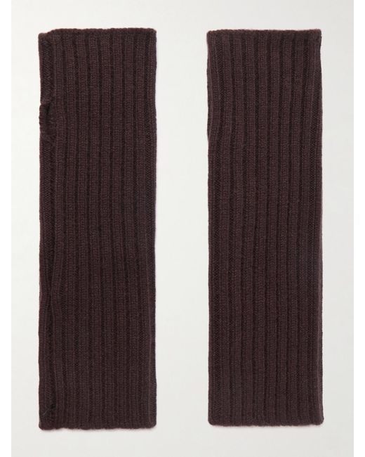 Yves Salomon Brown Ribbed Cashmere Fingerless Mittens