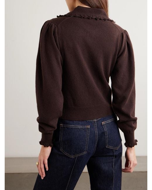 Ulla Johnson Brown Kalila Ruffled Cashmere Cardigan