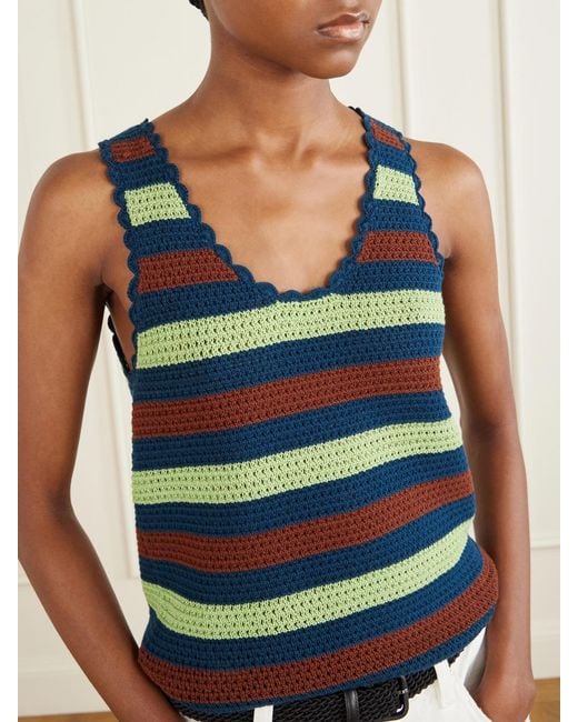 Escvdo Blue Santos Striped Crocheted Cotton Tank