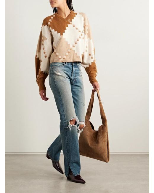 RÙADH Blue The Agnes Distressed Mid-Rise Straight-Leg Jeans
