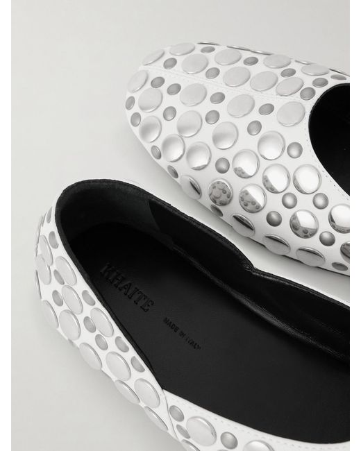 Khaite White Jane Studded Leather Flats