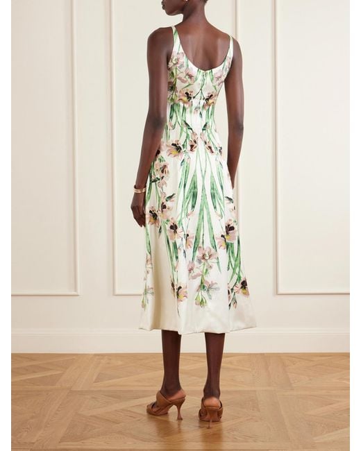 Erdem White Duchess Floral-Print Satin Midi Dress