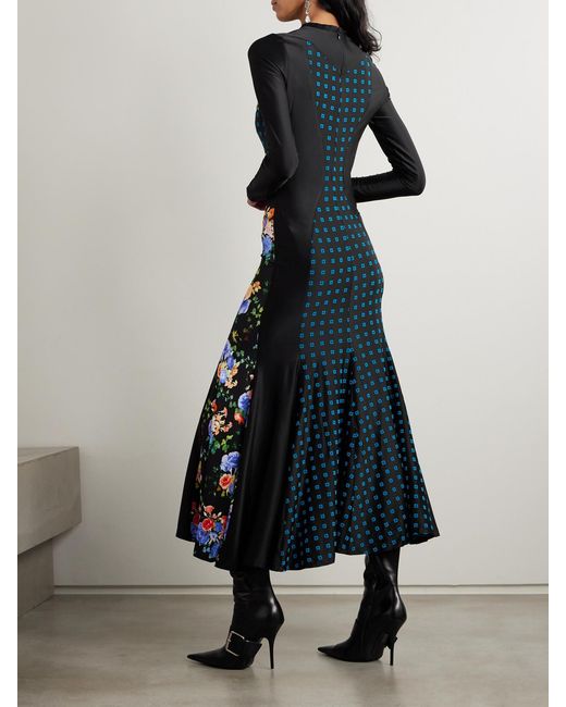 Rabanne Black Paneled Printed Satin-Jersey Maxi Dress