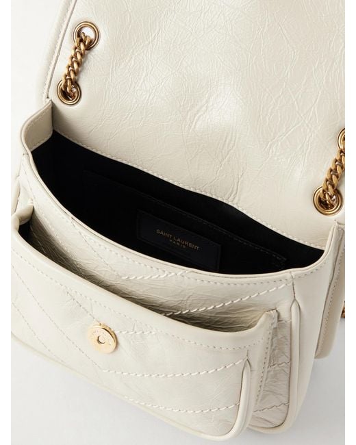 Saint Laurent Natural Niki Mini Cassandre-Embellished Crinkled-Leather Shoulder Bag