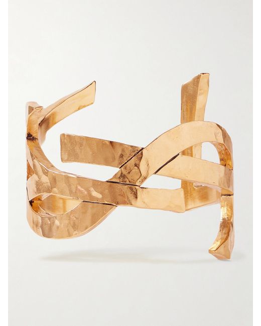 Saint Laurent White Cassandre Hammered-Tone Cuff