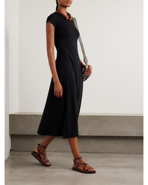 Another Tomorrow Black + Net Sustain Fitted Tee Organic Cotton And Lyocell-blend Jersey Midi Dress
