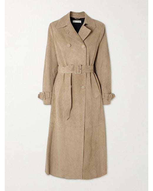 Nour Hammour Natural Tate Belted Suede Trench Coat