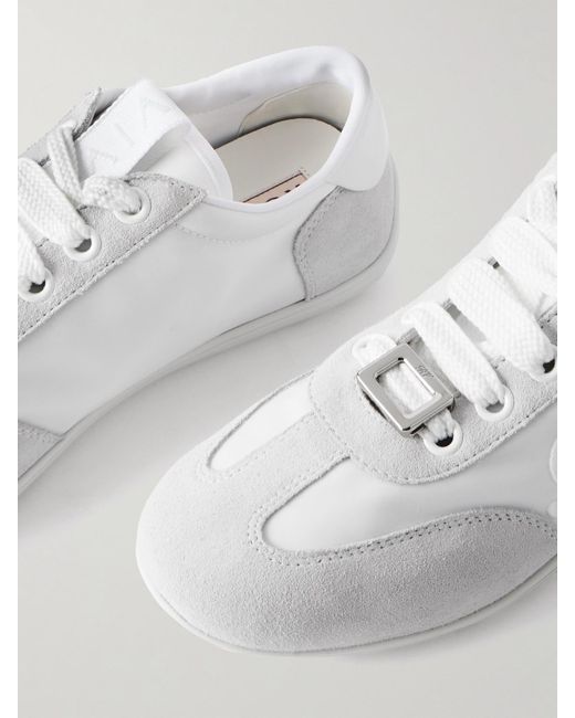 Roger Vivier Natural Viv Low Suede-Trimmed Embroidered Leather Sneakers