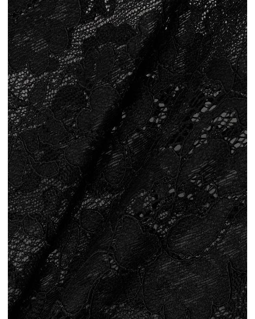Oseree Black Feather-Trimmed Corded Lace Mini Dress
