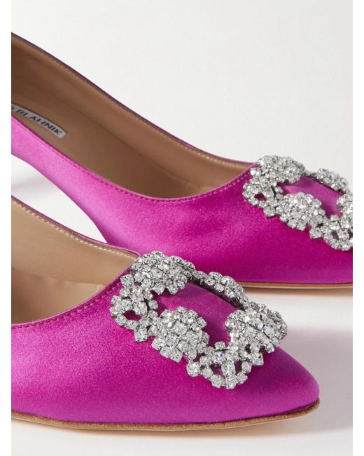 Manolo Blahnik Pink Hangisi 50 Crystal-Embellished Satin Pumps