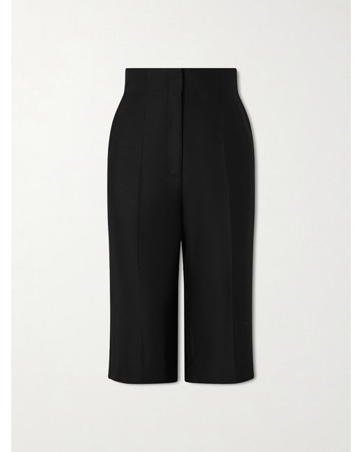 Khaite Black Raelle Wool And Silk-Blend Straight-Leg Shorts