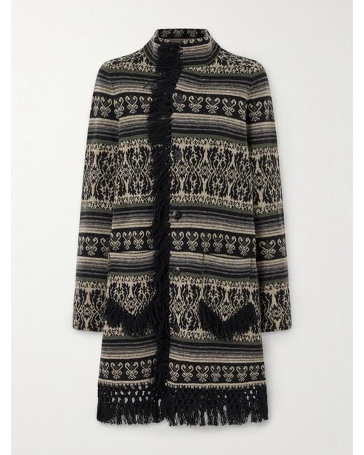 RRL Black Amelia Fringed Jacquard-Knit Wool And Cashmere-Blend Sweater