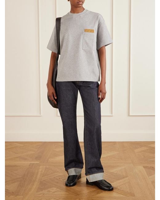 Bottega Veneta Gray Intrecciato Suede-Trimmed Organic Cotton-Jersey T-Shirt