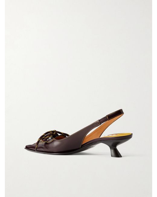 Marni Natural Lace-Up Leather Slingback Pumps