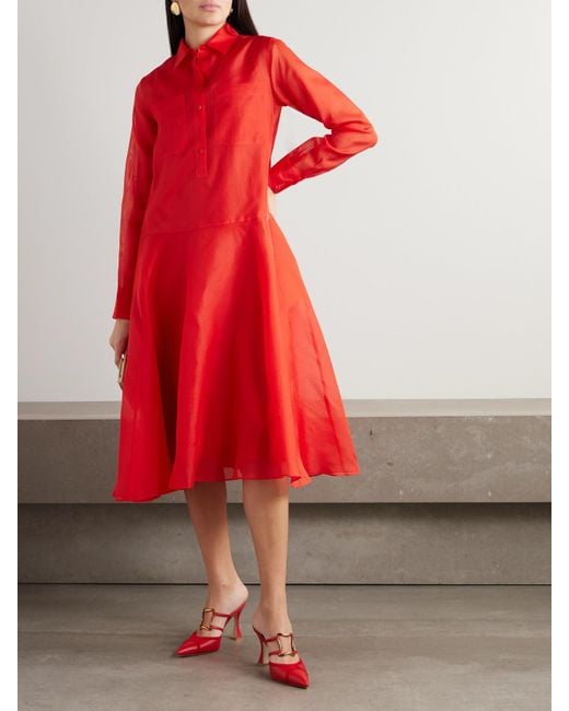 Altuzarra Red Sissy Silk-Organza Midi Dress