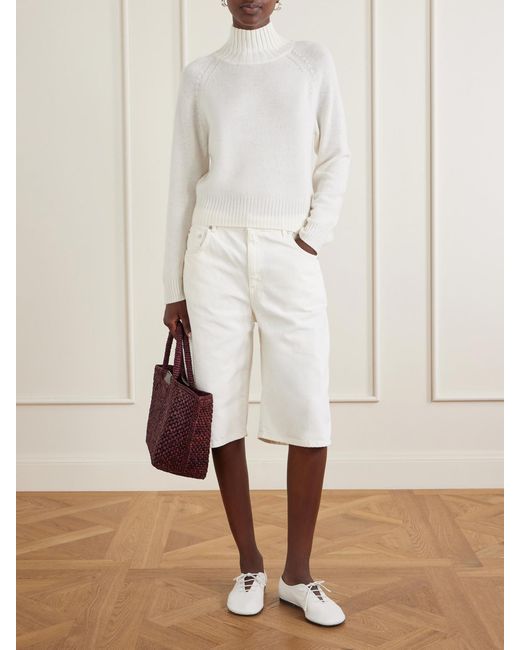 Allude White Mock-Neck Cashmere Sweater