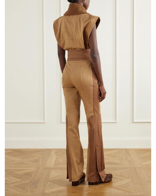 Zimmermann Natural Valiant Belted Rib-Trimmed Cotton-Drill Jumpsuit