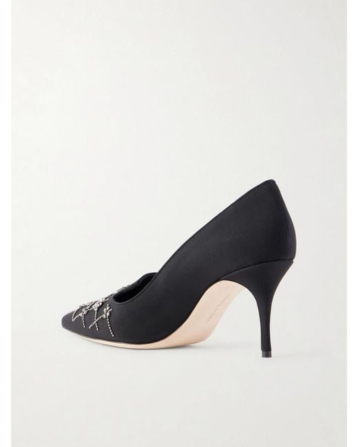 Manolo Blahnik Black Ralypla 70 Embellished Crepe De Chine Pumps