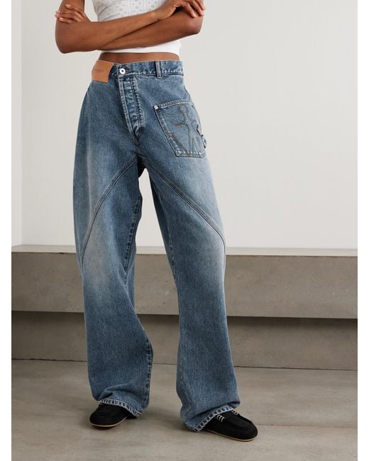 J.W. Anderson Blue Twisted Asymmetric Embroidered High-Rise Jeans