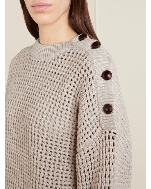 Brunello Cucinelli Natural Open-Knit Cotton-Blend Sweater