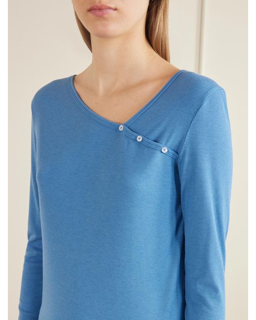 Deiji Studios Blue Button-Detail Ribbed Lyocell And Wool-Blend T-Shirt
