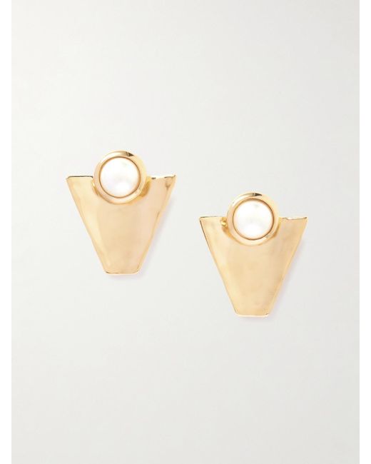 Saint Laurent White Goldfarbene Ohrclips Mit Kunstperlen