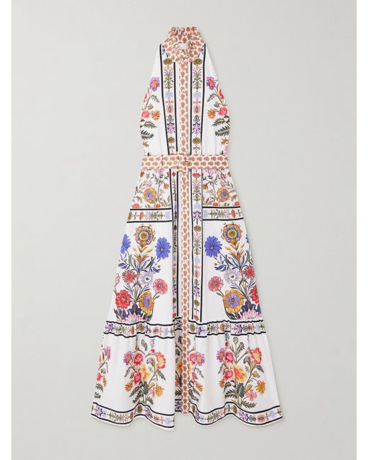 Borgo De Nor White Biba Tiered Floral-Print Cotton-Poplin Maxi Dress