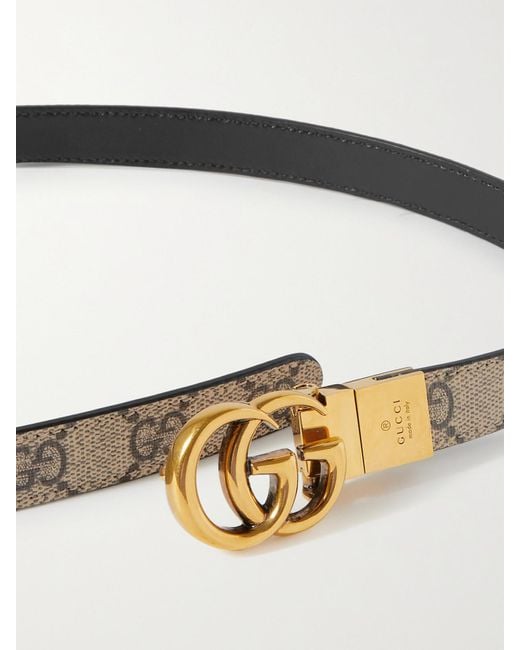 Gucci White Reversible Printed Coated-Canvas And Leather Belt