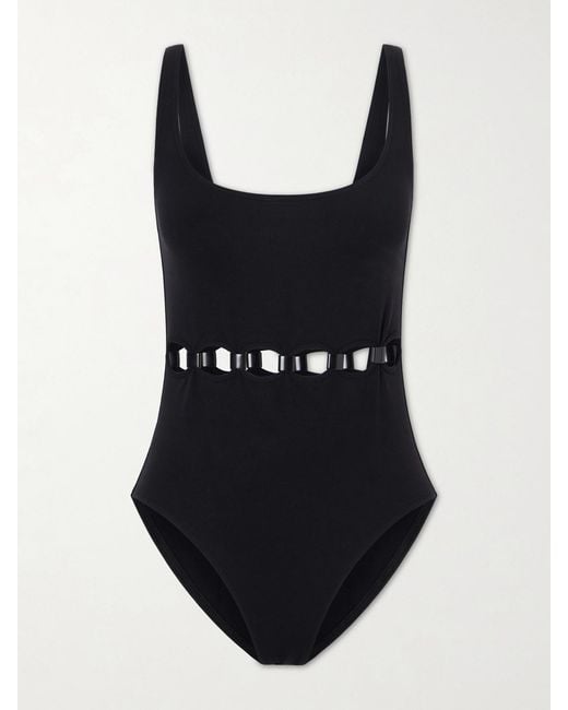 Eres Black Cutout Embellished Swimsuit