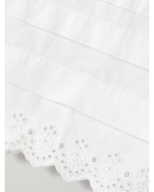 Doen White Francisca Broderie Anglaise-Trimmed Pintucked Organic Cotton-Poplin Straight-Leg Pants