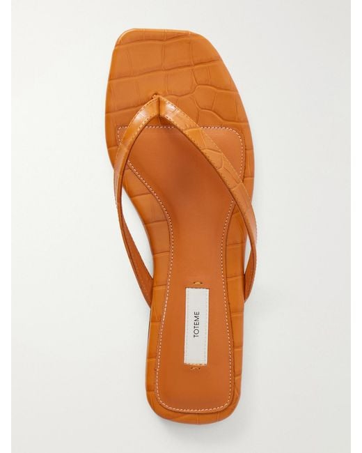 Totême  Orange Croc-Effect Leather Flip Flops
