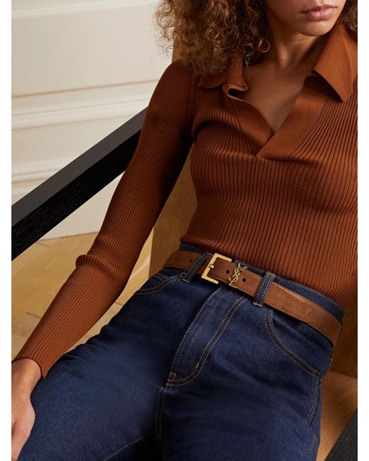 Saint Laurent Brown Cassandre Suede Belt