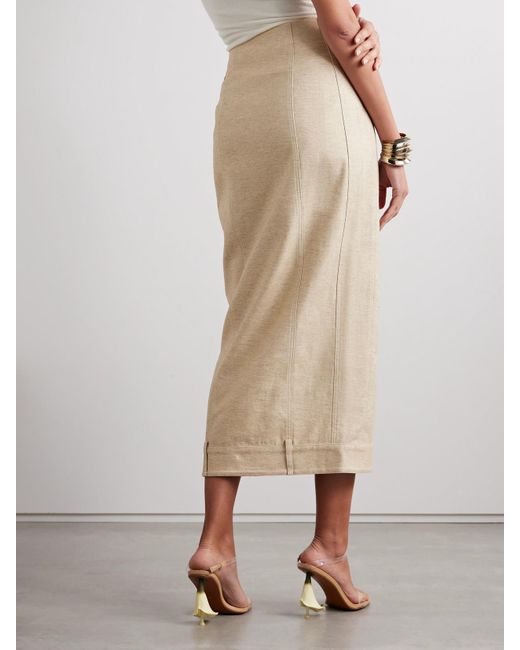 Cult Gaia Natural Lua Cotton And Linen-Blend Twill Midi Skirt